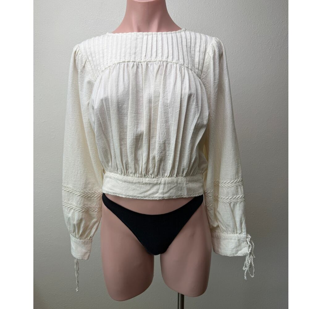 Cleobella Ivory Embroidered Cropped Blouse Women M